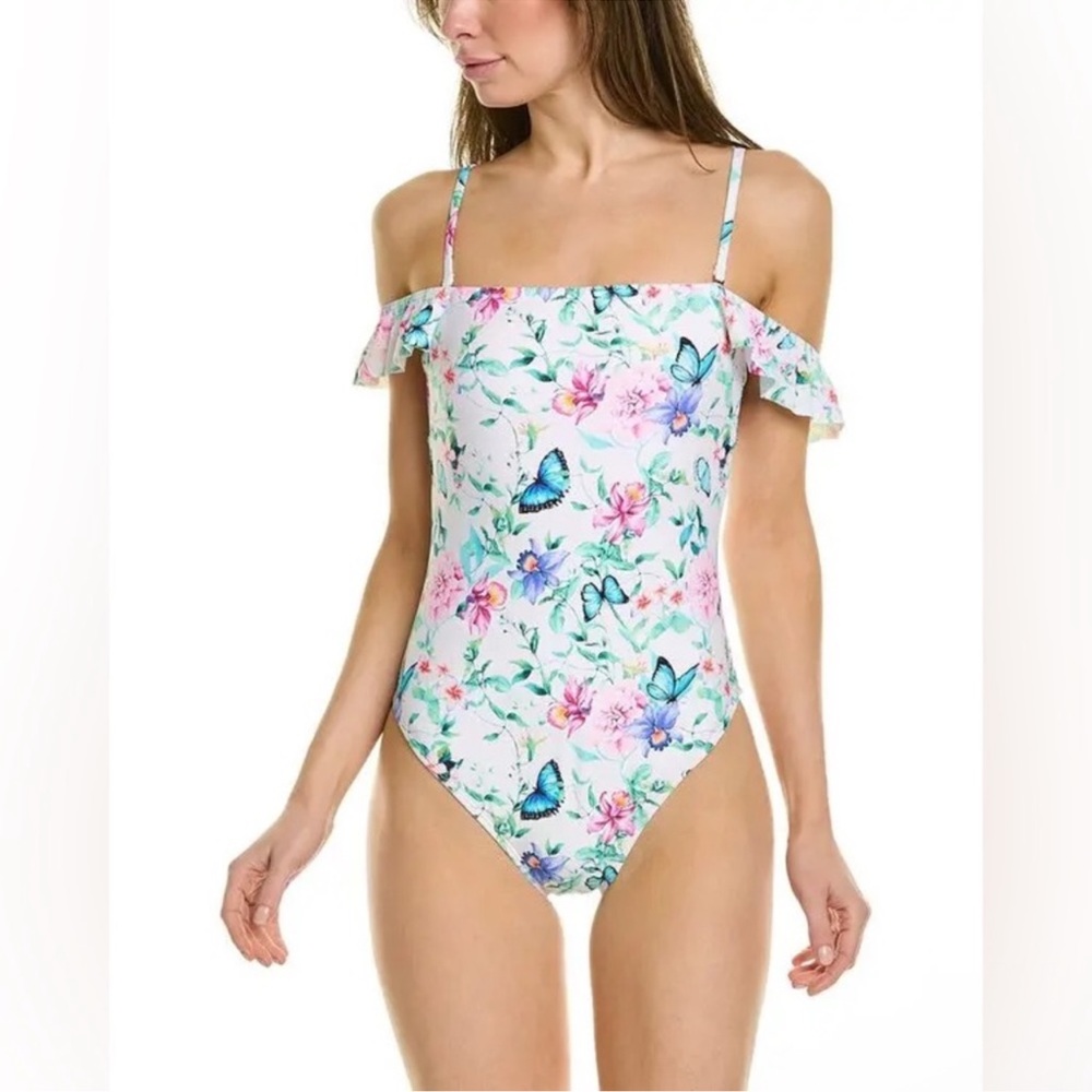 Nanette Lepore Swim White Garden One Piece Swimsuit Size 12